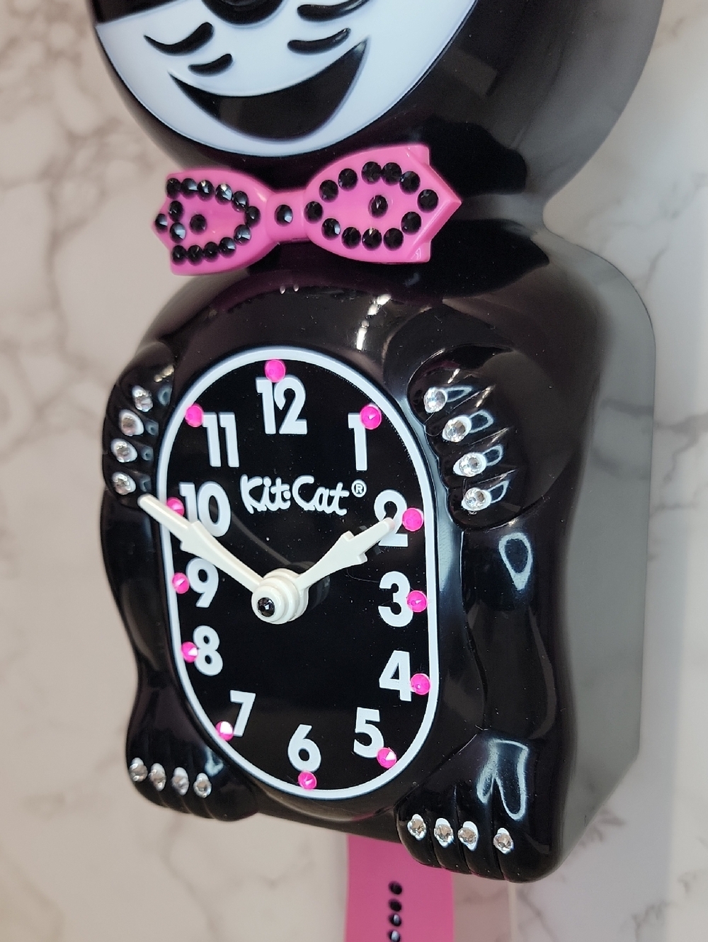 Jeweled Kit-Cat Klock clock SUPER RARE with pink bow tie & tail - Picture 9 of 10